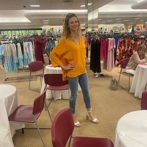 Bryn Walker Orange Boxy Blouse with Three-Quarter Sleeves